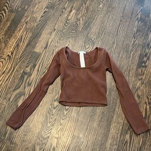 Zara brown ripped fitted long sleeve top. Size small